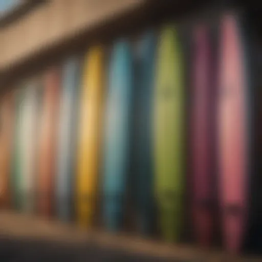 Colorful surfboards displayed outside the shop