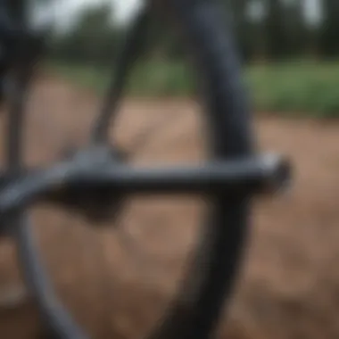 Detailed view of cyclocross bike components like brakes and tires