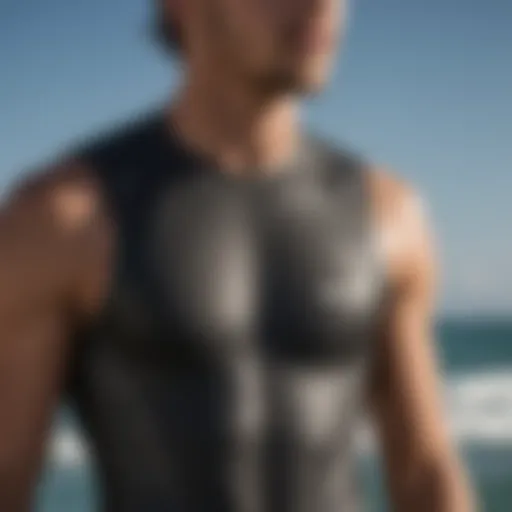 Close-up of Billabong sleeveless wetsuit showcasing innovative materials