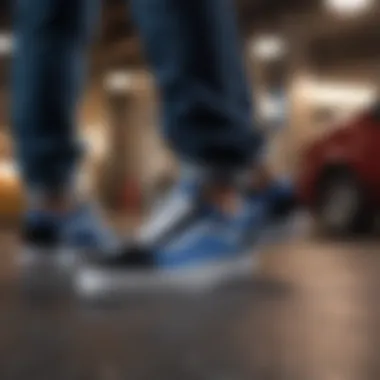 Urban Style with Black and Blue Vans Old Skool The black and blue Vans Old Skool sneakers styled with urban streetwear.