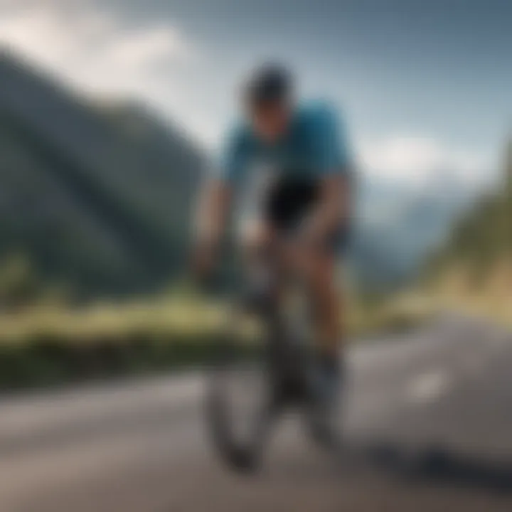 Cyclist in an aerodynamic position utilizing a carbon aerobar on a winding road