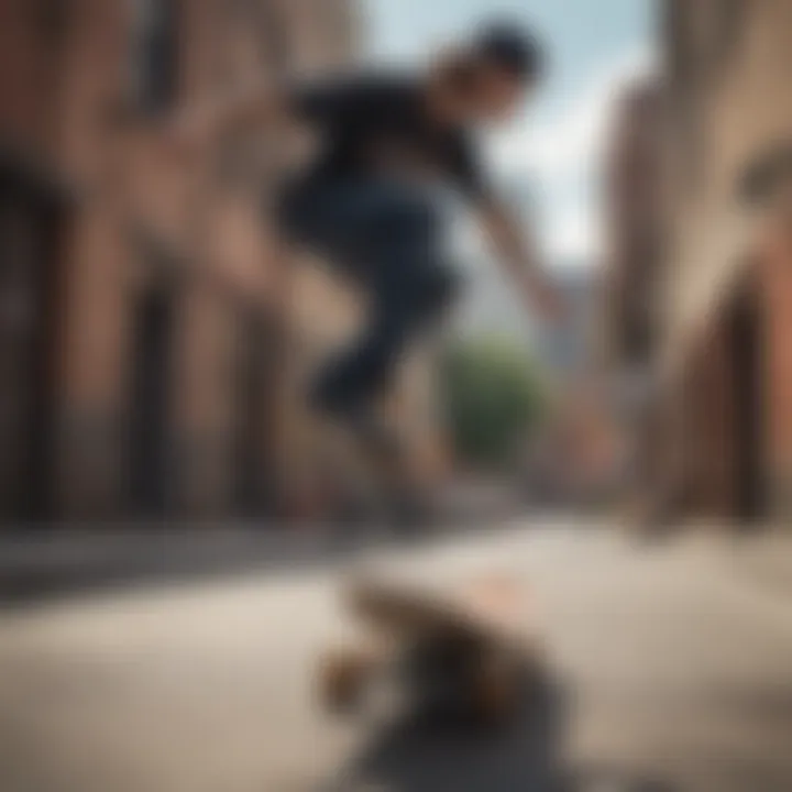 Skateboarder executing a trick on a Death Wish board in an urban setting