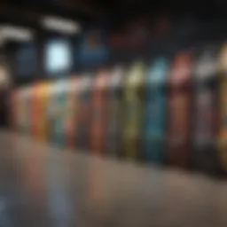A vibrant skateboard deck display