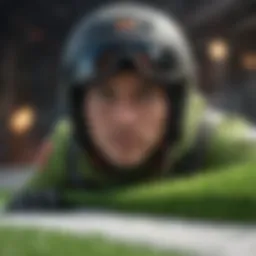 An athlete showcasing astroturf snowboarding techniques on a vibrant green surface.