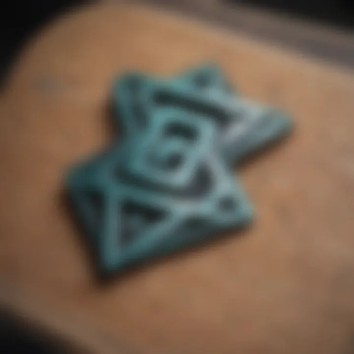 A close-up of Diamond Supply Co's logo on a skateboard deck representing brand identity