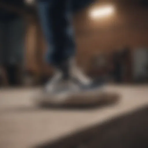 Vans stacked shoes in action on a skateboarding ramp