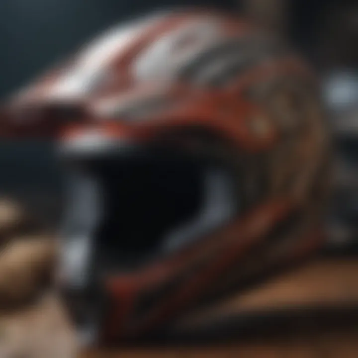 Close-up of a high-quality motocross helmet showcasing intricate design features and ventilation.