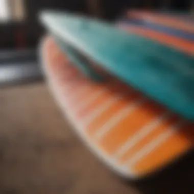 A close-up of surfboard fins and detailing