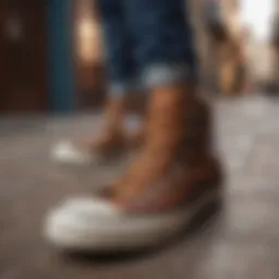 Stylish brown Converse shoes showcased on a vibrant urban background