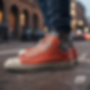 Retro Sneakers in Urban Fashion A stylish individual wearing retro sneakers in an urban setting