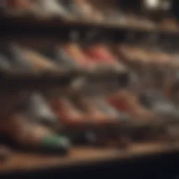 A vintage shoe display showcasing various retro designs