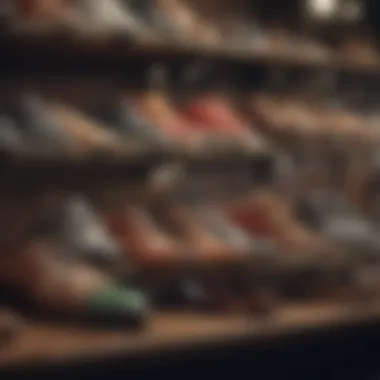A vintage shoe display showcasing various retro designs