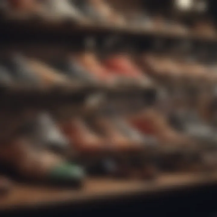 A vintage shoe display showcasing various retro designs