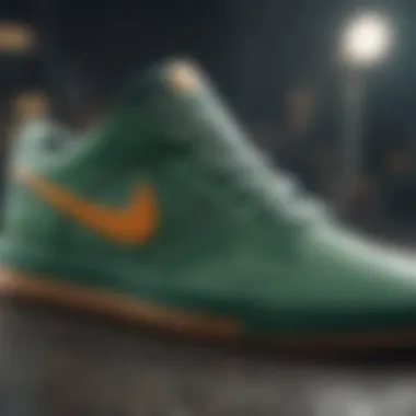 Unique Design Elements of Nike SB Green A close-up view of the Nike SB Green sneaker highlighting its unique design elements.