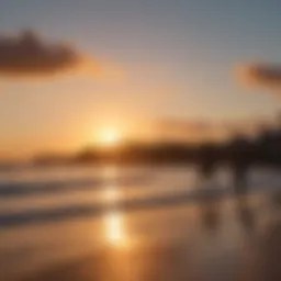 A stunning view of Roxy Bayshore at sunset with extreme sports enthusiasts in action.