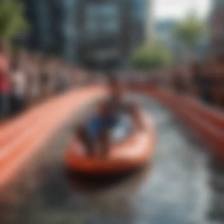 Community gathering around the Roxy Slippy Slide during an event