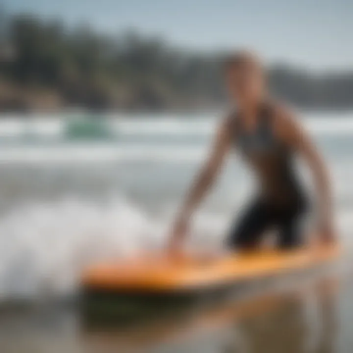 An instructor teaching boogie boarding techniques to a group