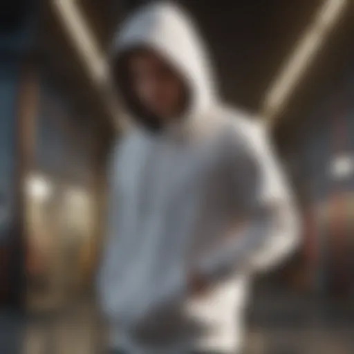 Dynamic athlete showcasing a stylish hoodie with white strings during a thrilling skateboarding session.