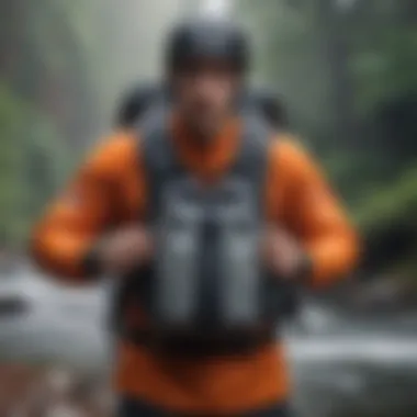 User demonstrating the functionality of the Vibedration hydration pack during an extreme sports activity