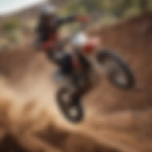 Dirt bike soaring through the air off a freestyle ramp