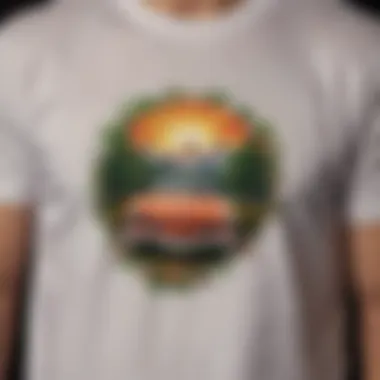 Close-up of hippy t-shirt designs featuring nature motifs