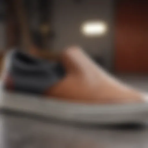 A close-up view of a modern slip-on skate shoe highlighting its unique design elements and textures.