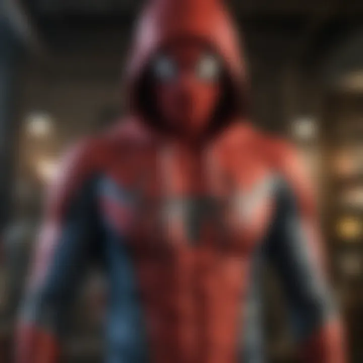 A Spider-Man hoodie displayed prominently against a backdrop of extreme sports gear, symbolizing its cultural significance.