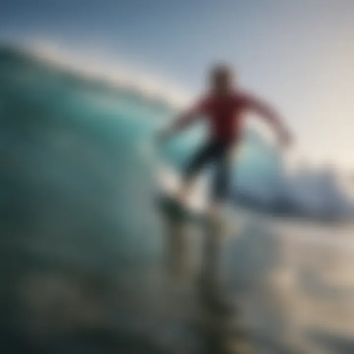 A close-up of a surfer's intense focus before a big wave.