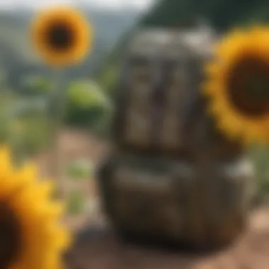 Functional Outdoor Use of Tilly's Sunflower Backpack Tilly's Sunflower Backpack in an outdoor setting, emphasizing its functionality for adventure seekers.