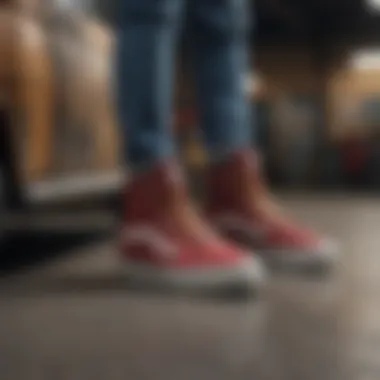 A skateboarder wearing Vans checkered boots, emphasizing their role in extreme sports culture