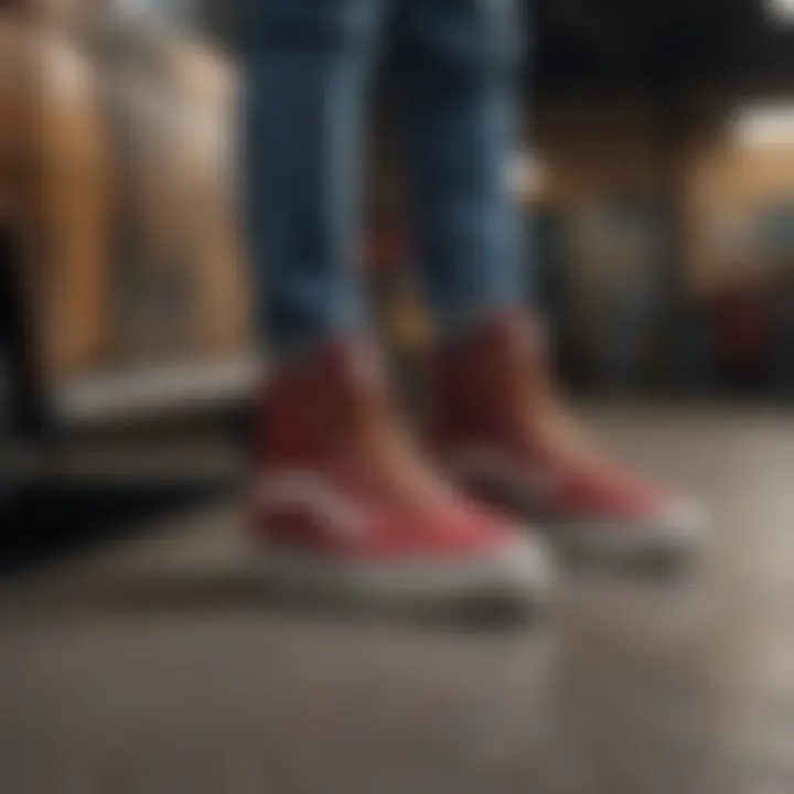 A skateboarder wearing Vans checkered boots, emphasizing their role in extreme sports culture