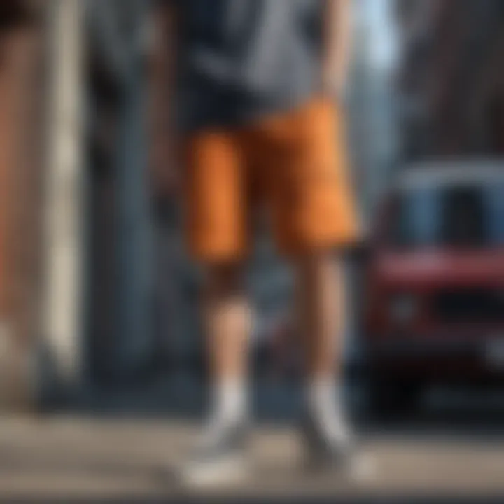 Stylish Vans Hybrid Shorts displayed against an urban backdrop