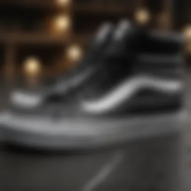 Close-up of the design details on Vans black and white high tops