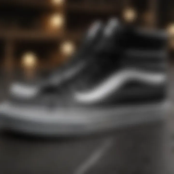 Close-up of the design details on Vans black and white high tops