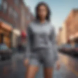 A stylish matching sweatsuit set shorts displayed in an active urban setting, showcasing their versatility and appeal.