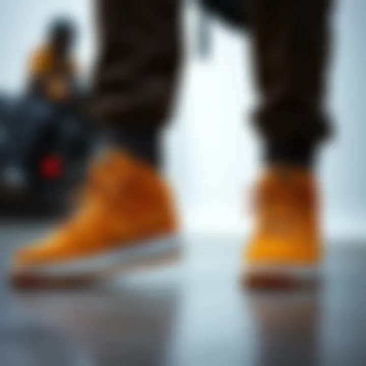 Stylish tan Nikes paired with extreme sports gear