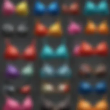 A collage of various triangle bikini tops in different styles and colors