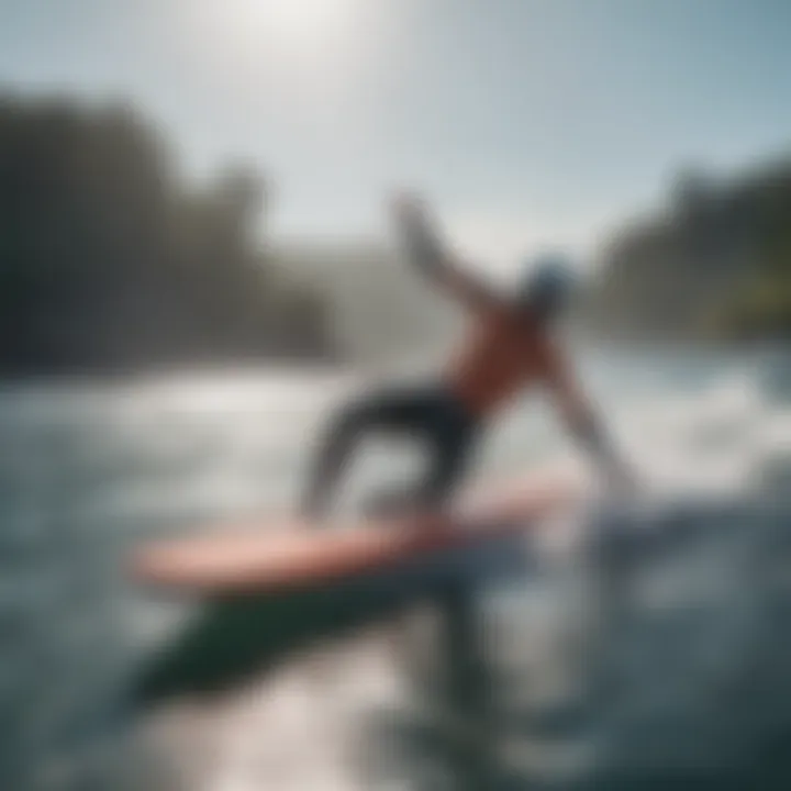 A vibrant scene depicting a water foiling community event, celebrating the sport's culture.