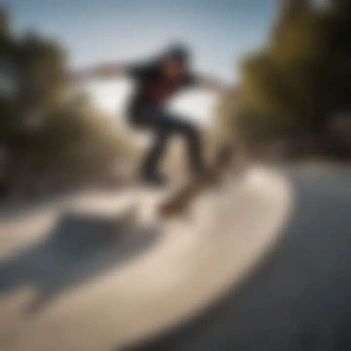 An exhilarating display of a skater executing a trick in a halfpipe