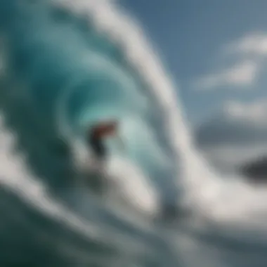 A stunning shot of a surfer riding a colossal wave