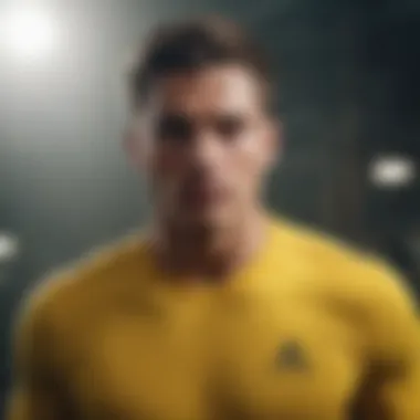 Dynamic action shot of an athlete wearing the yellow Reebok shirt.