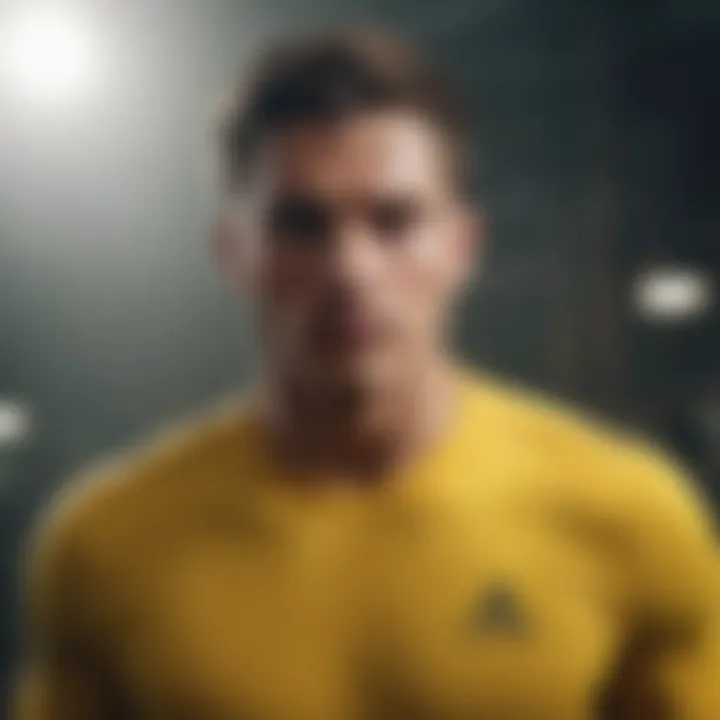 Dynamic action shot of an athlete wearing the yellow Reebok shirt.