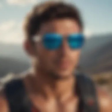 Extreme sports athlete wearing Ray-Ban blue mirror sunglasses in action