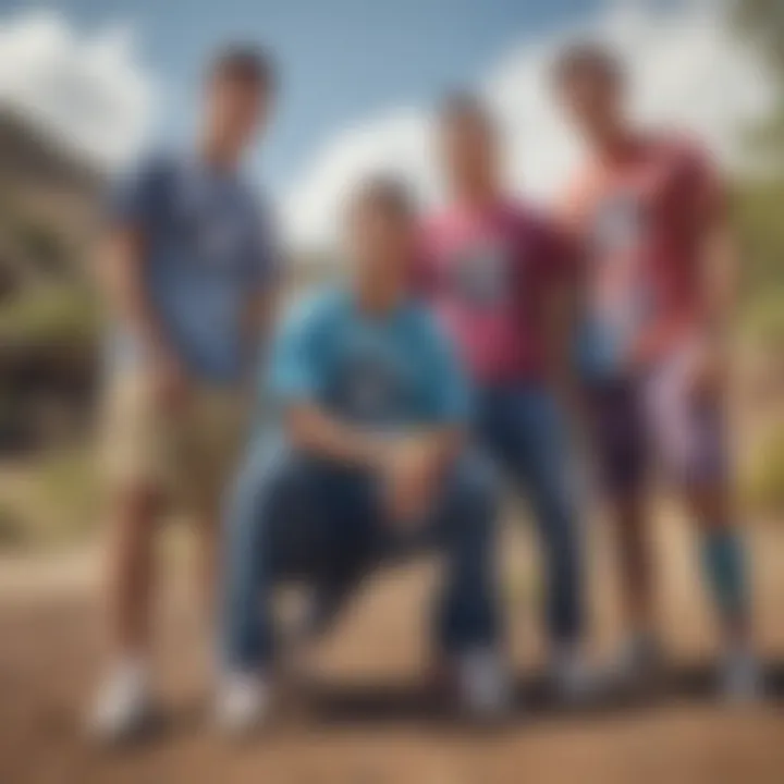 Group of extreme sports enthusiasts wearing tie dye Chuck Taylors