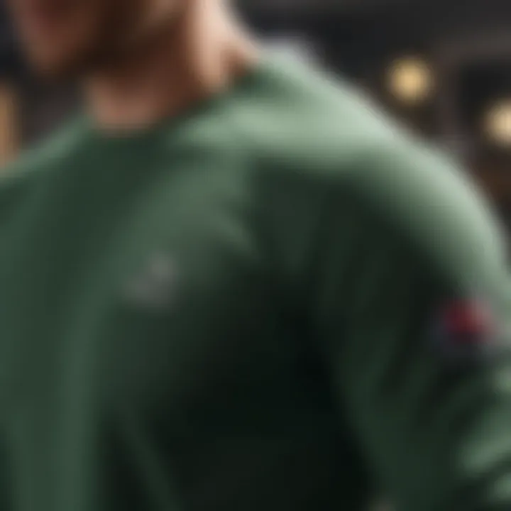 Close-up of fabric technology in a long sleeve green t-shirt