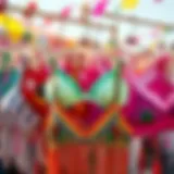 Vibrant festival bralettes displayed in a colorful array