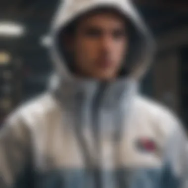 An array of materials used in the Fila windbreaker jacket, highlighting its breathable and weather-resistant properties.