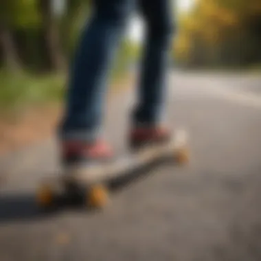 Longboarding shoes in action on a skateboarding path