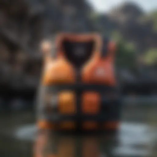 A close-up of a high-performance flotation vest in vibrant colors.