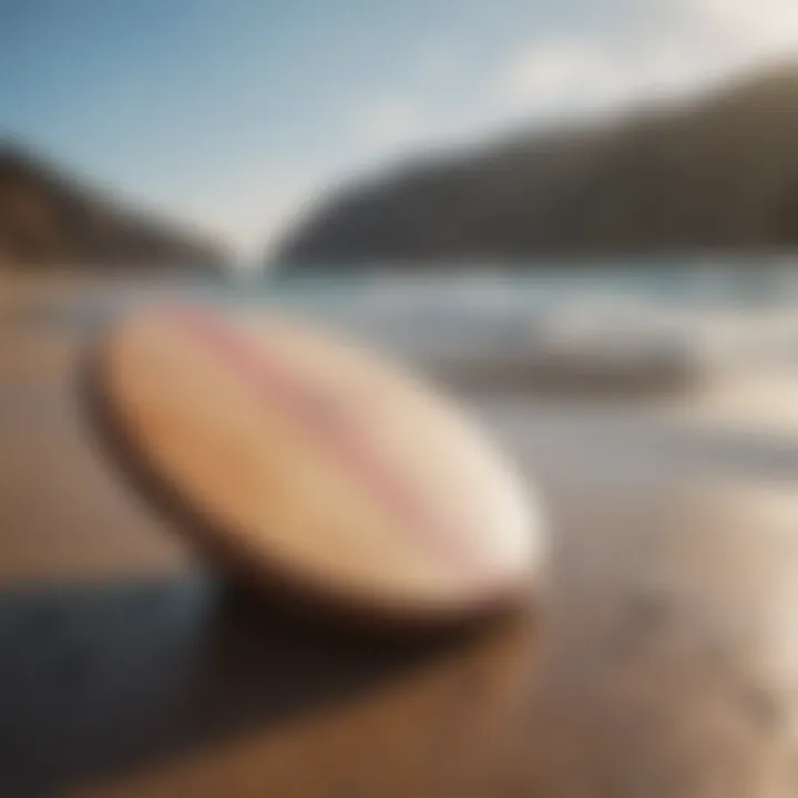 Different types of skim boards displayed on the beach